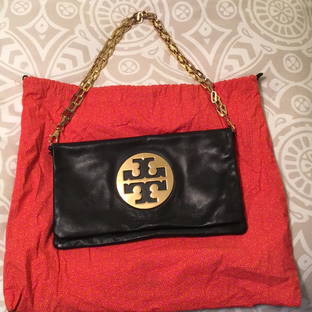 Tory burch flap clutch with gold chain straps